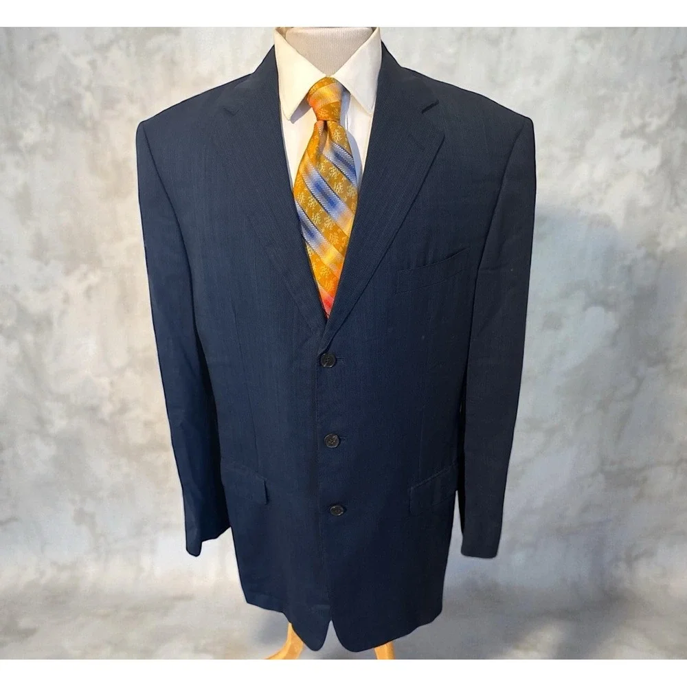 Ermenegildo Zegna Su Misura 3 Button Jacket Blazer Sz‎ 44XL Blue Wool Sport Coat